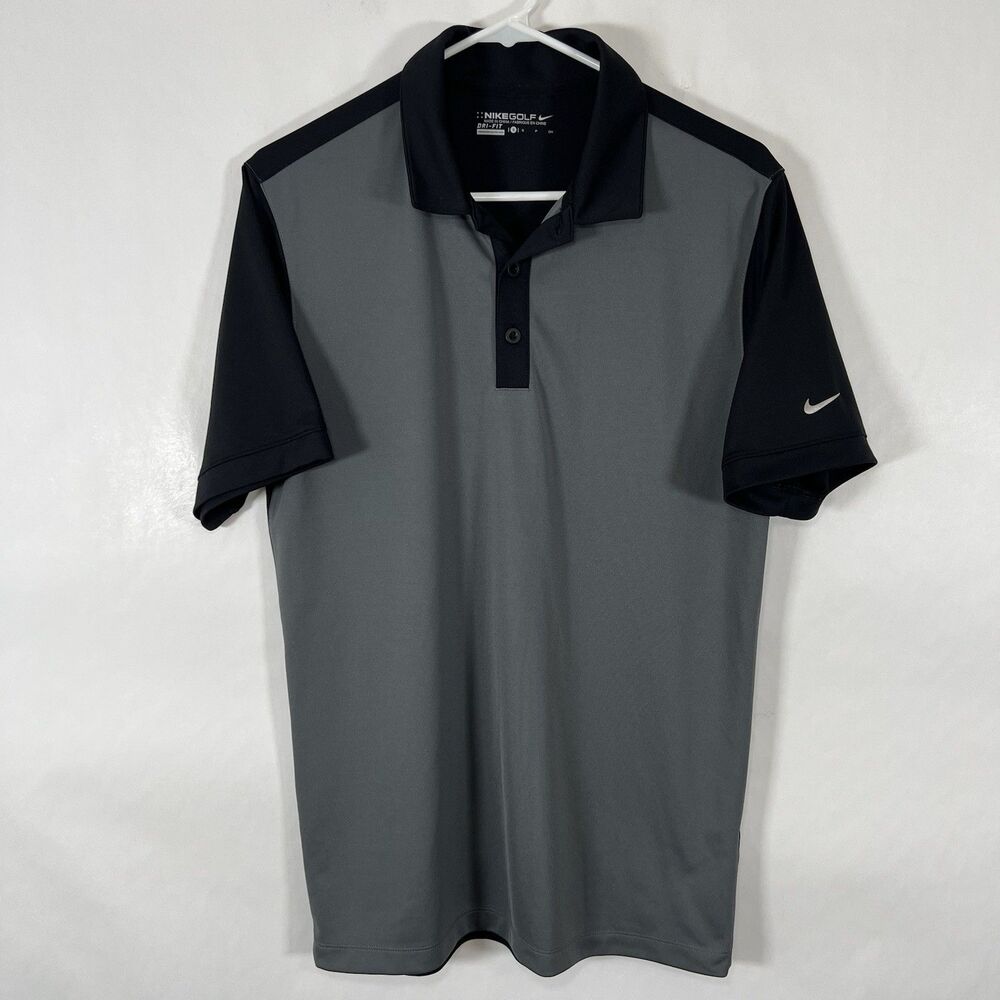Nike Golf Polo Shirt Mens Size Small Gray Black Colorblock Performance SS